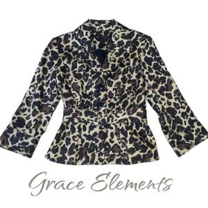 Grace Elements Leopard Animal Print Lined Belted Jacket - Women’s 8